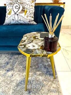 Table en pierre semi-précieuse agate bleue / noire, contemporaine / designer / luxe