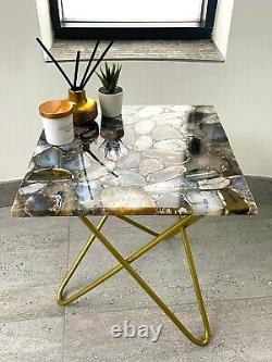 Table en pierre semi-précieuse bleue / noire agate, contemporaine / designer / luxe