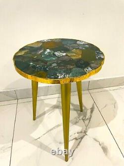 Table en pierre semi-précieuse d'agate verte, contemporaine / designer / de luxe.