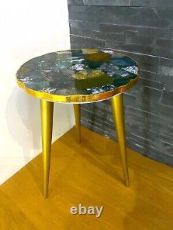 Table en pierre semi-précieuse d'agate verte, contemporaine / designer / de luxe.