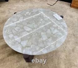 Table ronde en quartz blanc de 18 pouces de diamètre, pierre précieuse de luxe pour la décoration de meubles de cafétéria