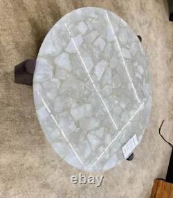 Table ronde en quartz blanc de 18 pouces de diamètre, pierre précieuse de luxe pour la décoration de meubles de cafétéria