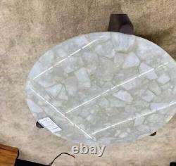 Table ronde en quartz blanc de 18 pouces de diamètre, pierre précieuse de luxe pour la décoration de meubles de cafétéria