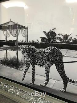 Tableau D'art Mural Avec Paillettes Lady And Leopard Avec Cadre En Cristal Broyé Miroir