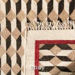 Tapis bohème vintage en laine Kilim moderne crème et taupe pour salon du sud-ouest