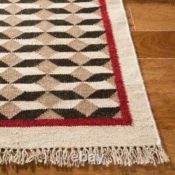 Tapis bohème vintage en laine Kilim moderne crème et taupe pour salon du sud-ouest