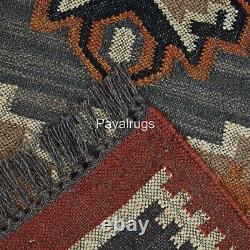 Tapis de couloir fait à la main en kilim long personnalisé en jute et laine géométrique