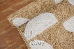 Tapis de cuisine indien en jute blanc beige 4x6 6x9 fait main pour le salon décoratif