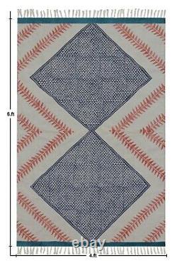 Tapis de salon en coton tissé à la main, Dhurries bleu de cuisine, et tapis d'extérieur Kilim