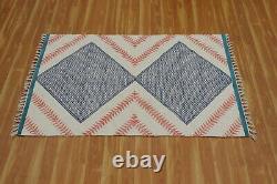 Tapis de salon en coton tissé à la main, Dhurries bleu de cuisine, et tapis d'extérieur Kilim