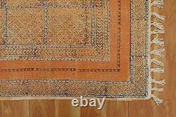 Tapis de salon orange en Kilim en coton indien fait main et tapis de couloir en Dhurries