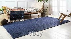 Tapis en jute bleu fait main, rectangle, tapis de ferme, coureur pour la maison, salon