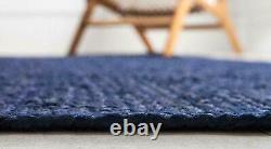 Tapis en jute bleu fait main, rectangle, tapis de ferme, coureur pour la maison, salon