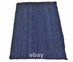 Tapis en jute bleu fait main, rectangle, tapis de ferme, coureur pour la maison, salon