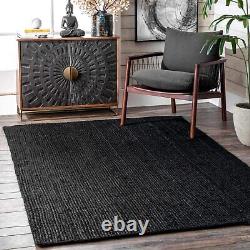 Tapis en jute noir fait main Rectangle Tapis de ferme Maison Passerelle Salon