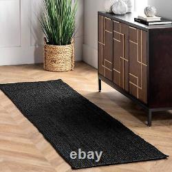 Tapis en jute noir fait main Rectangle Tapis de ferme Maison Passerelle Salon