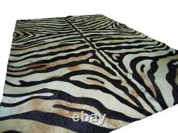 Tapis en peau de vache patchwork fait main imprimé zèbre avec poils, tapis à motif animal R-01
