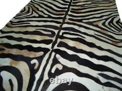 Tapis en peau de vache patchwork fait main imprimé zèbre avec poils, tapis à motif animal R-01