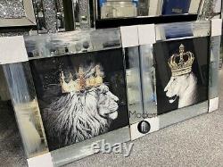 Tête De Lion De Roi Et Images De Miroir De Reine Lionne, Lion De Roi D’animal 55x55
