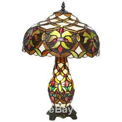Tiffany Style De Verre 2 Ampoule Way Lampe De Table À L'ombre Et De La Base Art Déco (anita)