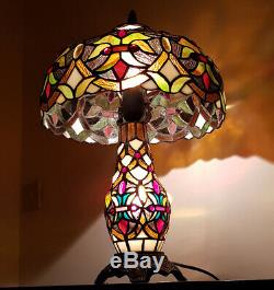 Tiffany Style De Verre 2 Ampoule Way Lampe De Table À L'ombre Et De La Base Art Déco (anita)