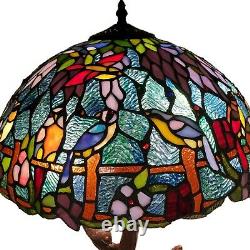 Tiffany-style Oiseaux Sur Les Branches Mosaïque Lampe De Table En Verre Teinté Art Vtg Lire 28