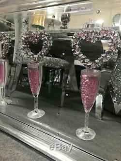 Très Grand Coeur Rose Verre De Cocktail Art Paillettes 3d Image En Miroir