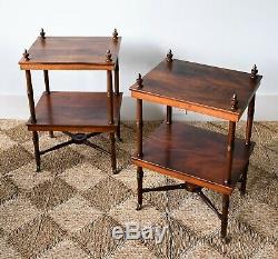 Une Paire De Vintage Mahogany Brass Chaise Canapé-lit Tables D'appoint Lampe Café Etagere