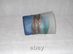 Vase en verre soufflé à la main de style Art déco, revêtu de métal bleu aqua