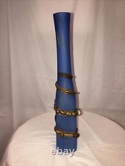 Vase soufflé à la main de style Art déco Pt 33 B 3D métallisé bleu #1