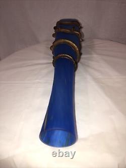 Vase soufflé à la main de style Art déco Pt 33 B 3D métallisé bleu #1