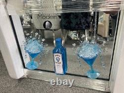 Verre à cocktail Blue Gin en art 3D pailleté dans un cadre miroir, Boissons bleues 3D