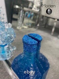 Verre à cocktail Blue Gin en art 3D pailleté dans un cadre miroir, Boissons bleues 3D