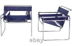 Very Rare 1962 Marcel Breuer Blue Canvas Wassily Chair Édition Limitée