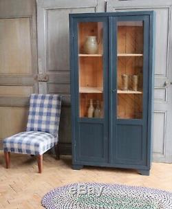 Vintage Antique Indigo Verre Peint Déco Meuble De Rangement Cabinet