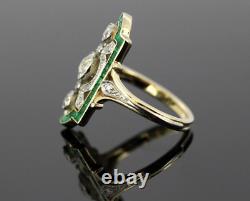 Vintage Art Déco Style Green Gemme Fiançailles Fashion Ring Avec 925 Argent