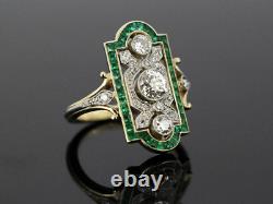 Vintage Art Déco Style Green Gemme Fiançailles Fashion Ring Avec 925 Argent