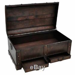 Vintage Stockage Coffre-fort Cabinet Table Basse Side / Fin Bureau Treasure Chest Bois