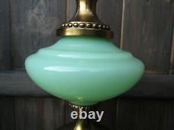 Vintage Tall Gilded Metal Rond Art Déco Vert Résine Table / Bedside Lamp Base