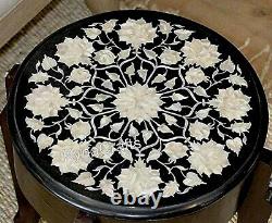 White Floral Design Table De Café Top Black Marble Canapé Table D'appoint Pour La Maison 13